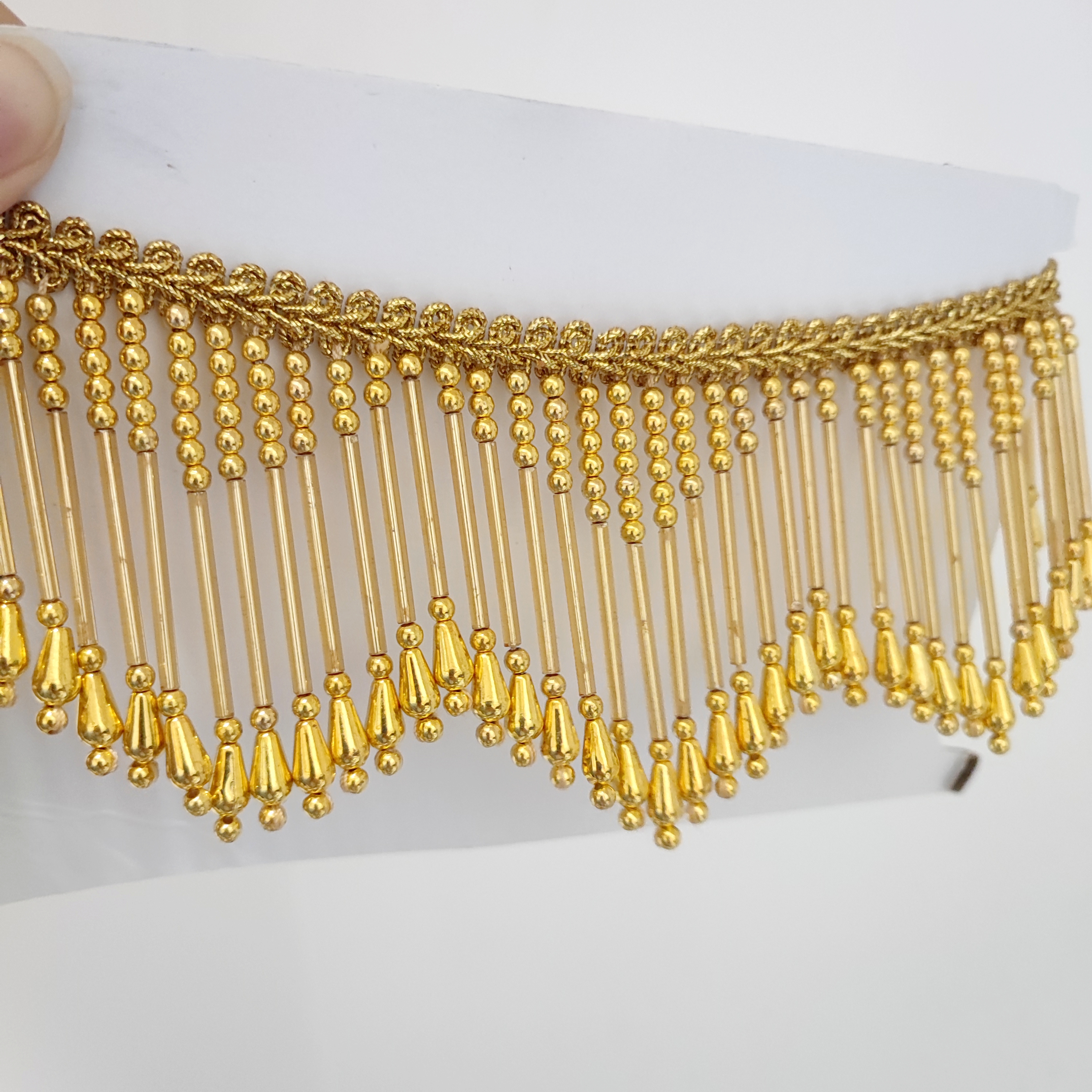 Beaded Trim Fringe - 8cm Wide Gold, Silver, Beaded Chevron