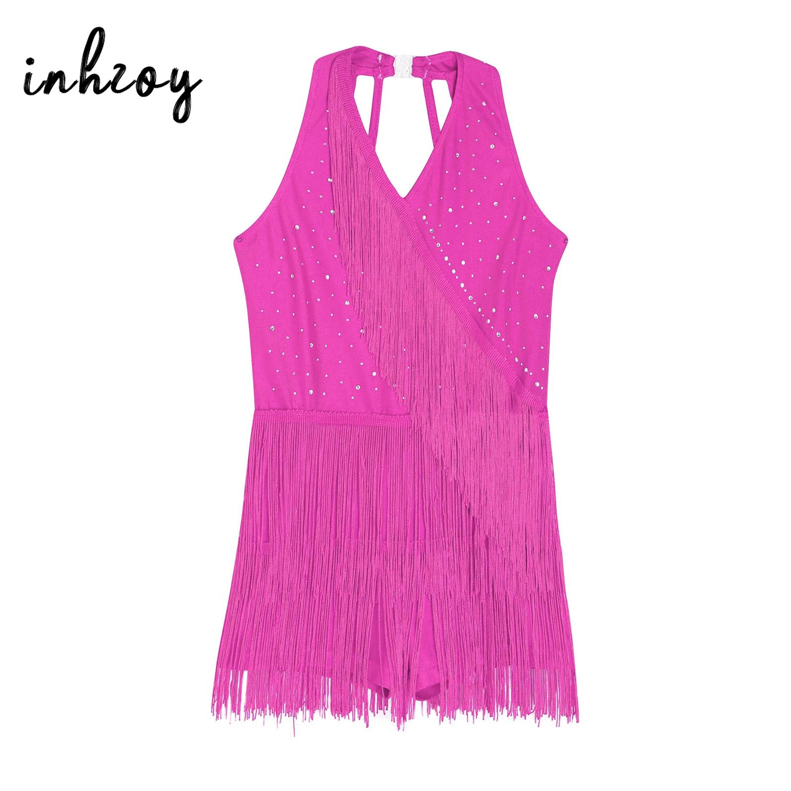 Kids Girls Latin Leotard Dress - Rhinestone Banding Trim ulasan dan harga