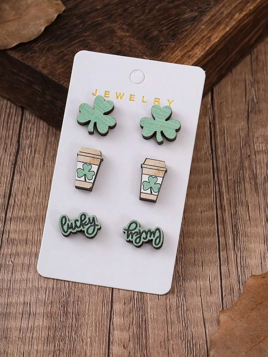 3 Pairs/Set Fashionable Wooden - Iron On Stud Set ulasan dan harga