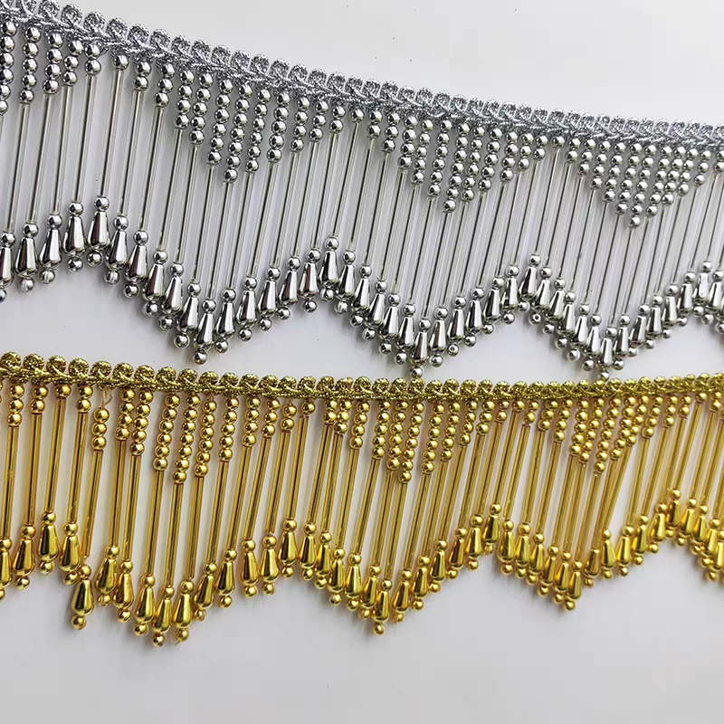 8cm Wide Gold, Silver, Beaded  - Beaded Trim Fringe ulasan dan harga