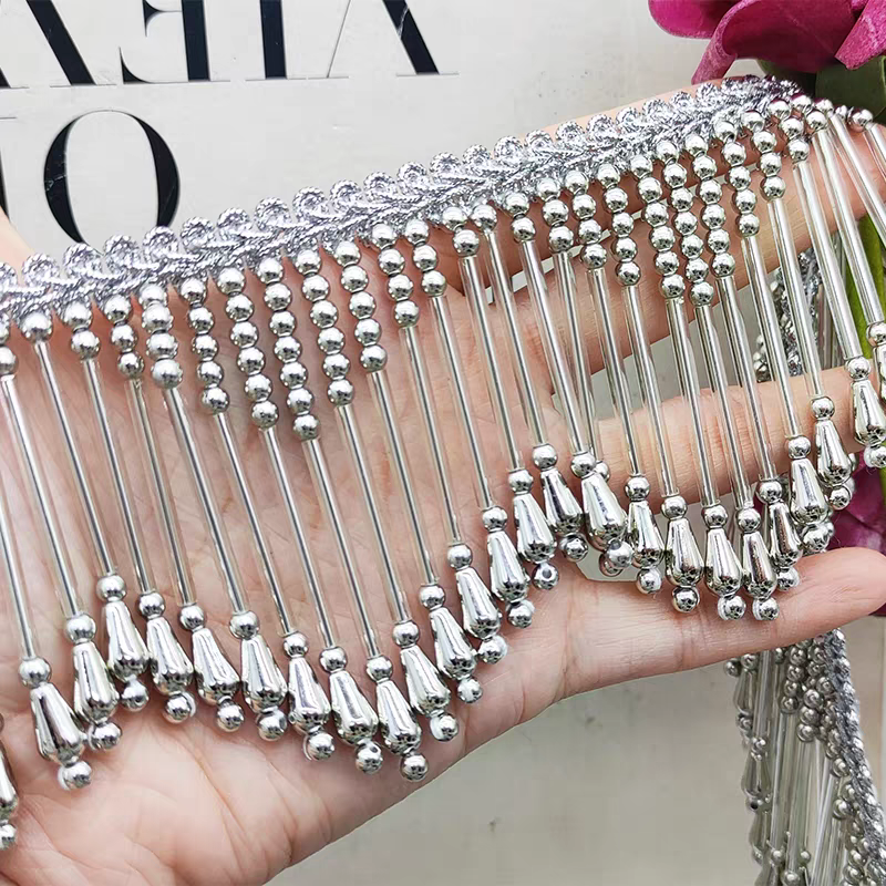 8cm Wide Gold, Silver, Beaded  - Beaded Trim Fringe ulasan dan harga