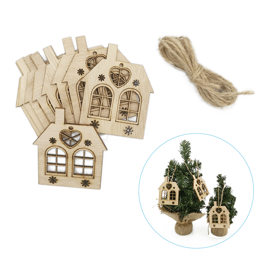 10pcs Wooden Hollow House Cuto - Christmas Craft Embellishment ulasan dan harga