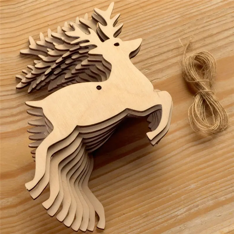 10PCS Wooden Tree Bell Deer Un - Christmas Craft Embellishment ulasan dan harga