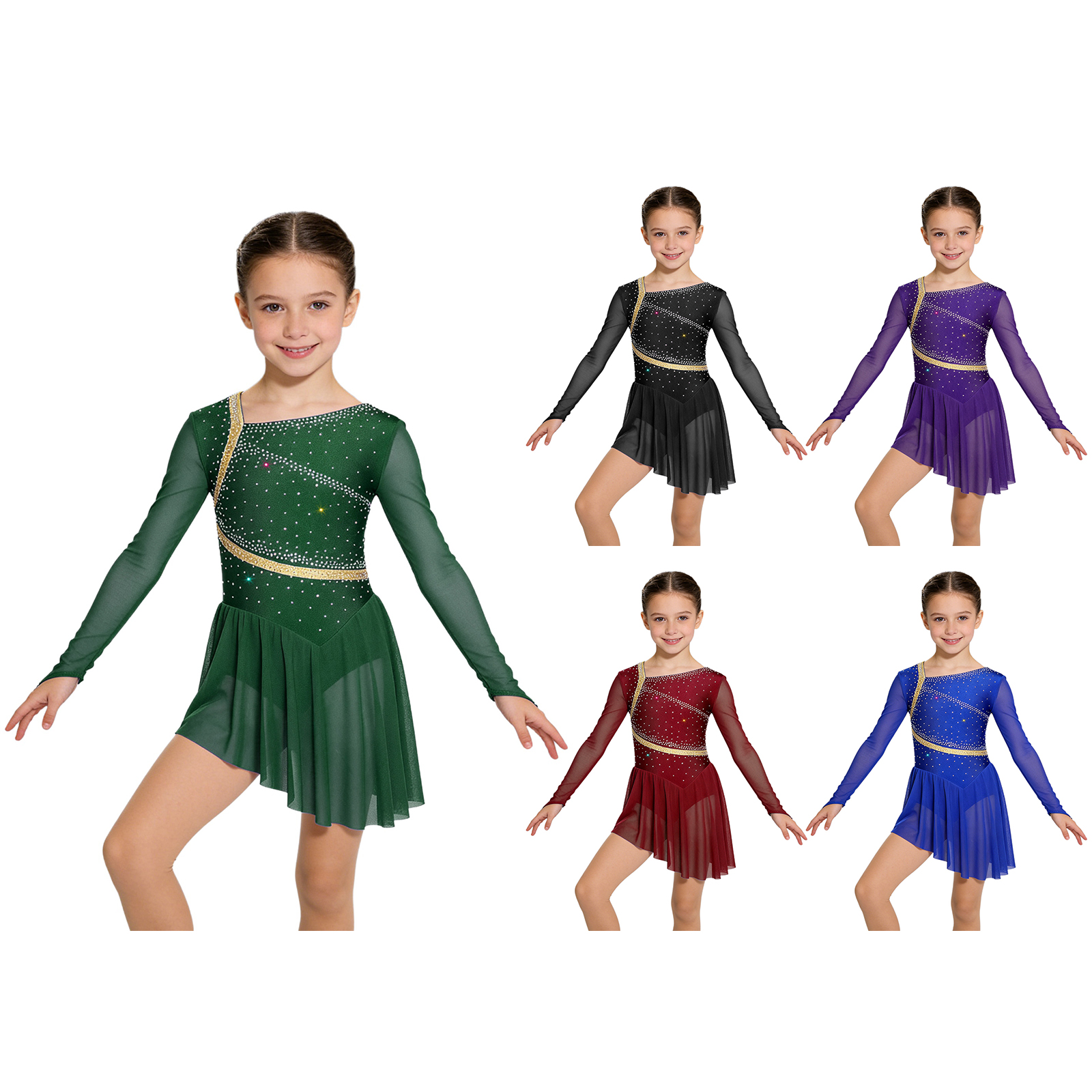 Kids Girls Figure Skating Lyri - Rhinestone Banding Trim ulasan dan harga