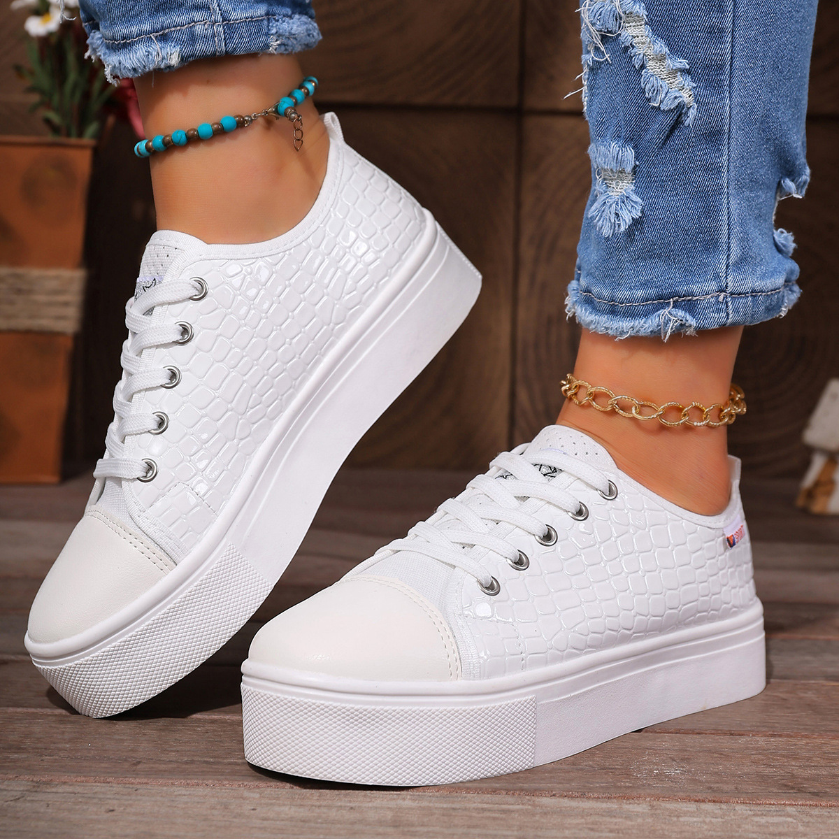 New women's flat casual single - Guipure Lace Panel ulasan dan harga