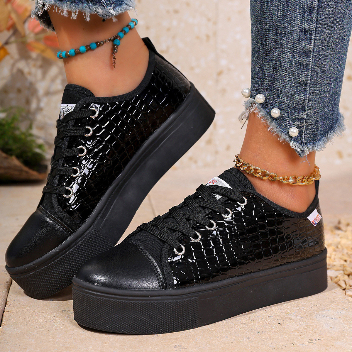 New women's flat casual single - Guipure Lace Panel ulasan dan harga