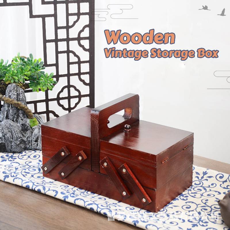 Portable Foldable Wooden Sewin - Craft Embellishment Storage ulasan dan harga