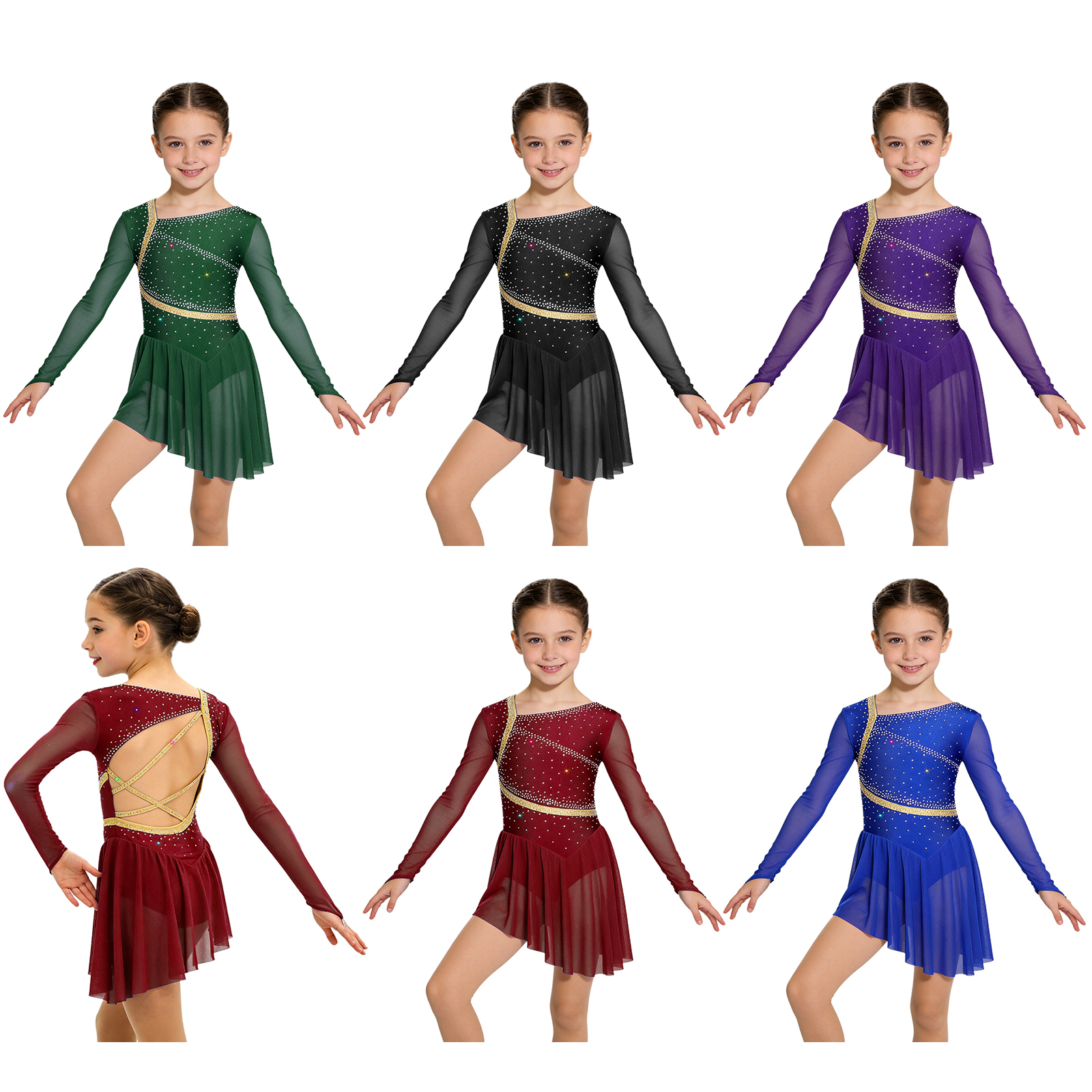Children Girl Mesh Long Sleeve - Rhinestone Banding Trim ulasan dan harga